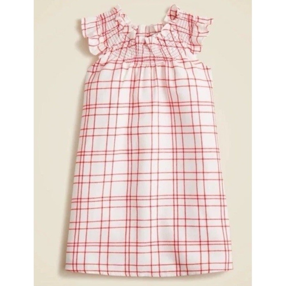 New‎ Crewcuts Girls Nightgown L 10/12 Smocked Flannel Sleeveless Ivory Red Plaid